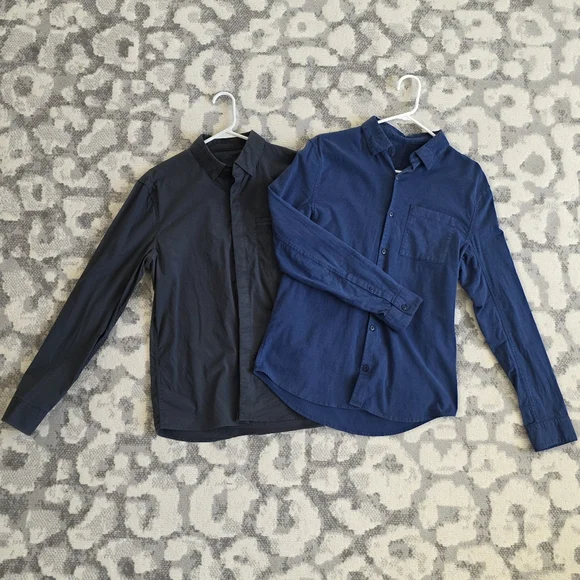 Lululemon Long Sleeve Button Down Shirt BUNDLE OF 2 Gray Blue Mens Medium - Picture 1 of 11